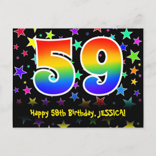 59. Geburtstag: Lustiges Sterne-Muster, Regenbogen Postkarte