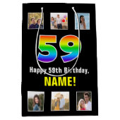 59. Geburtstag: Regenbogen "59", kundenspezifische Mittlere Geschenktüte (Vorderseite)