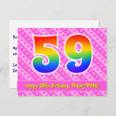 59. Geburtstag: Rosa Streifen & Herz, Regenbogen 5 Postkarte (Vorne/Hinten)