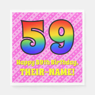 59. Geburtstag: Rosa Streifen & Herz, Regenbogen # Serviette