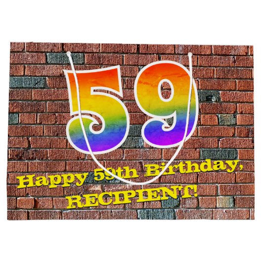 59. Geburtstag: Spaß, Graffiti-Inspiriert Regenbog Große Geschenktüte (Rückseite)