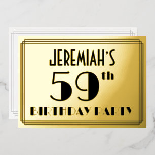 59. Geburtstagsfeier — Art Deco-Look „59“ + Name Folieneinladung