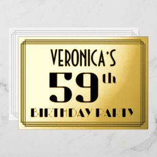 59. Geburtstagsfeier: Art Deco-Look „59“ und Name Folieneinladung