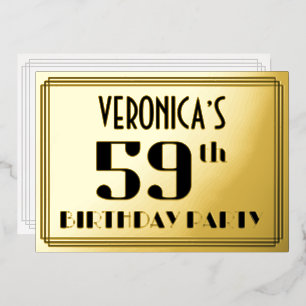 59. Geburtstagsparty: Art Deco Look "59" und Name Folieneinladung