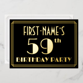 59. Geburtstagsparty: Art Deco Look "59", w/ Name Folieneinladung