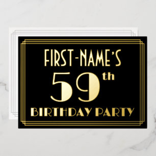 59. Geburtstagsparty: Art Deco Look "59", w/ Name Folieneinladung