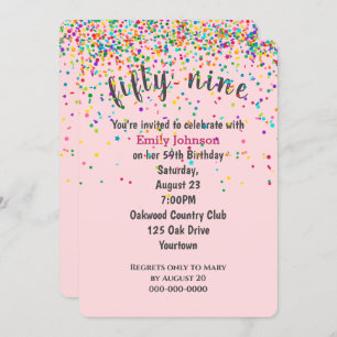 59. Geburtstagsparty Confetti auf Rosa Einladung