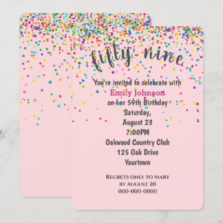 59. Geburtstagsparty Confetti auf Rosa Einladung