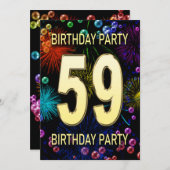 59. Geburtstagsparty Einladung Feuerwerk Blasen (Vorne/Hinten)