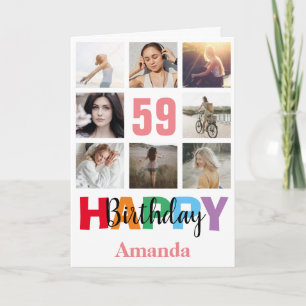 59. Happy Birthday Foto Collage Moderne rosa Karte