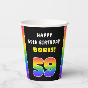 59th Birthday: Colorful Rainbow # 59, Custom Name Pappbecher