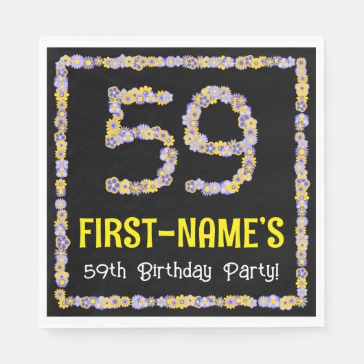 59th Birthday: Floral Flowers Number, Custom Name Serviette (Vorderseite)