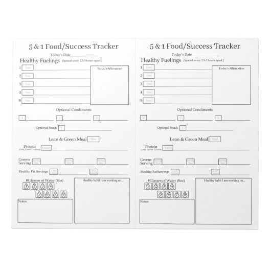 5-1 Food Success Tracker Notepad Notizblock (Vorderseite)