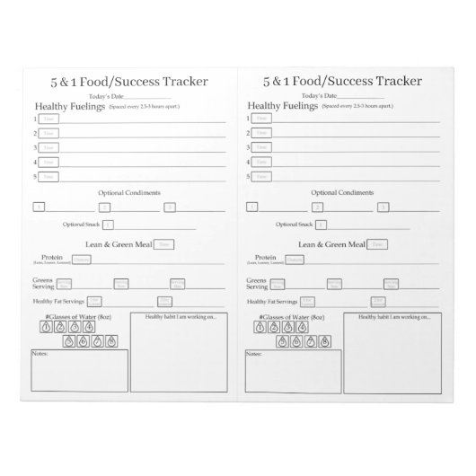 5 - 1 Seiten für den Lebensmittelerfolg - weiß Notizblock (Vorderseite)