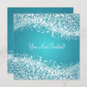 5,25" Elegant Wedding Sparkling Wave Blue Einladung (Vorne/Hinten)