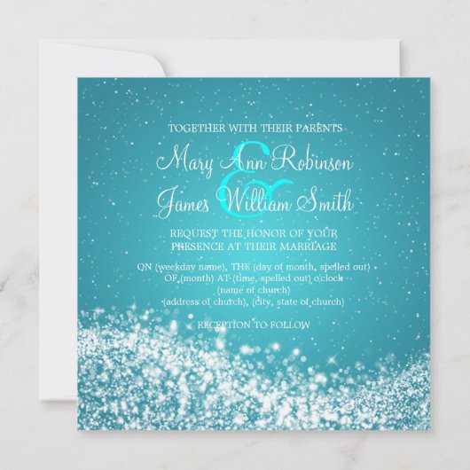5,25" Elegant Wedding Sparkling Wave Blue Einladung (Rückseite)