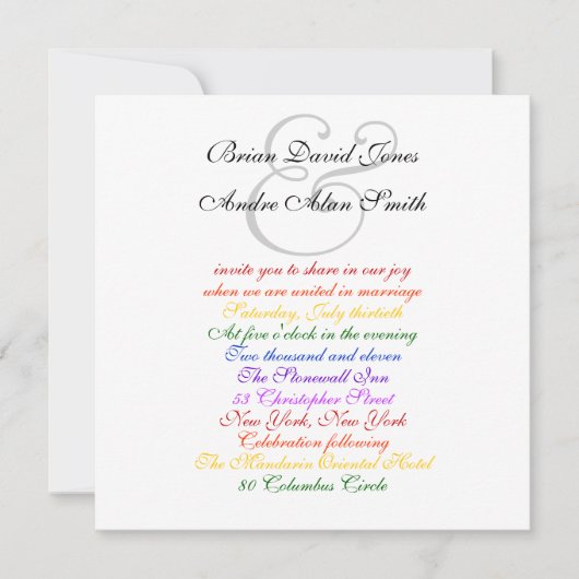 5,25" Sq. Gay Wedding Rainbow LGBT Pride Basic Einladung (Vorderseite)