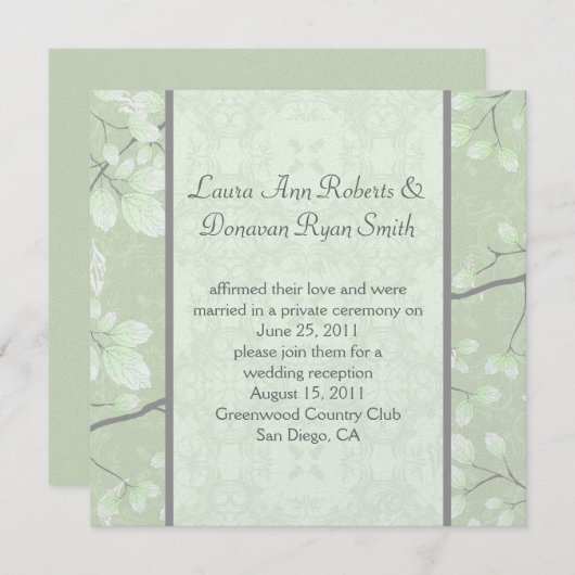 5,25x5,25 Abstrakte, blassgraue Blätter Zweige Einladung (Vorne/Hinten)