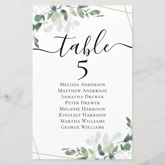 5,5x8,5" Eukalyptus-Tabelle Sitzplan Nr. 5 (Vorderseite)