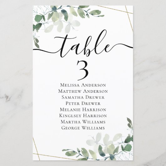 5,5x8,5" Eukalyptus-Tabelle Sitztabelle Nr. 3 (Rückseite)