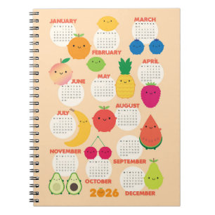 5 A Day Kawaii Fruits 2026 Kalender Notizblock
