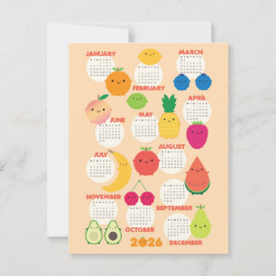5 A Day Kawaii Fruits 2026 Kalender Postkarte