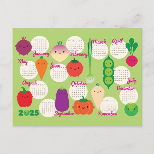 5 a Day Kawaii Gemüse 2025 Kalender Postkarte (Vorderseite)