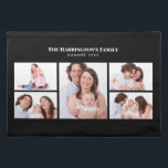 5 Abschnitte Benutzerdefiniertes Foto Einfache ele Stofftischset<br><div class="desc">Schöne Anordnung von fünf familiären Fotos in schlichter, minimalistischer Collage, unterteilt in 1 große Porträtabschnitte in der Mitte und 4 Abschnitte der Landschaft Fotos auf der links und rechten Seite mit Texten auf der oberen Seite. Personalisieren Sie es mit Ihren eigenen Fotos und Texten (Freunden oder Wiedersehen). Perfekt für Ihre...</div>
