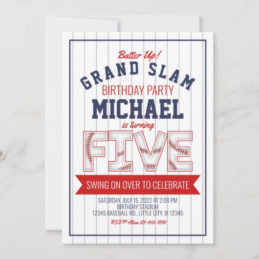5. Baseball Geburtstag Einladung (Vorderseite)