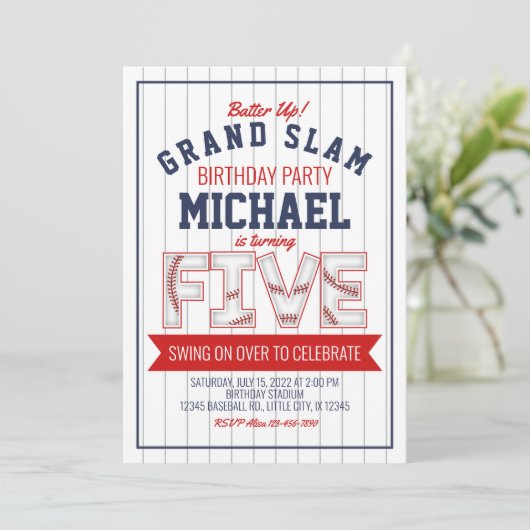 5. Baseball Geburtstag Einladung (Stehend Vorderseite)