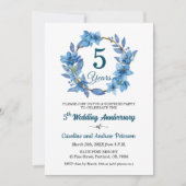 5. blaue Blumen Überraschung Hochzeitstag Einladung (Vorderseite)