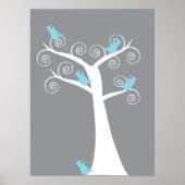 5 Blaue Vögel in einem Baum (grauer Hintergrund) d Poster (Vorne)