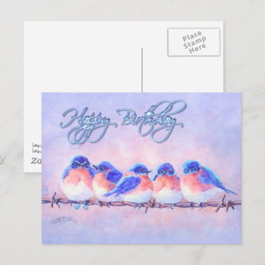 5 BLUEBIRDS AUF EINEM WIRD & TEXT VON SHARON SHARP POSTKARTE (Vorne/Hinten)