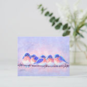 5 BLUEBIRDS AUF EINEM WIRT VON SHARON SHARPE POSTKARTE (Stehend Vorderseite)