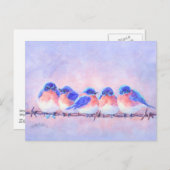 5 BLUEBIRDS AUF EINEM WIRT VON SHARON SHARPE POSTKARTE (Vorne/Hinten)