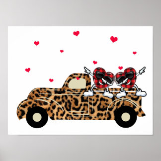 5 Büffel-Karo-Herzen Auf Leopard-LKW Valentinstag Poster