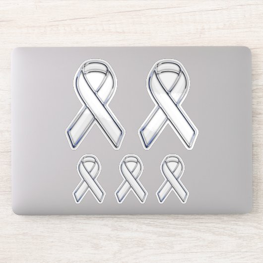 5 Chrome Style Print White Ribbon Awareness Aufkleber (Computer)