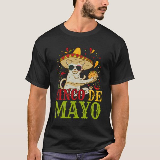 5 Cinco De Mayo  Cat With Mexican Hat And Taco T-Shirt (Vorderseite)
