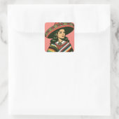 5 de Mayo Fiesta Retro Sarape Gastgeschenk Quadratischer Aufkleber (Tasche)
