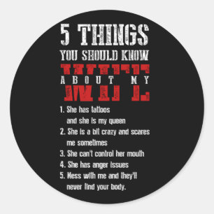5 Dinge, die Sie über meine Ehefrau wissen sollten Runder Aufkleber