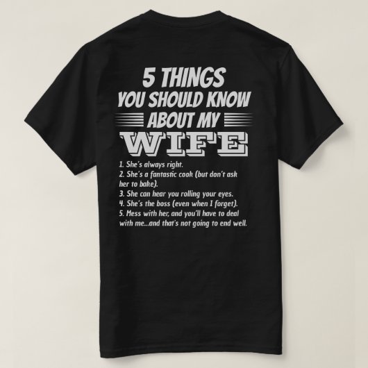 5 Dinge, die Sie über meine Ehefrau wissen sollten T-Shirt (Design Rückseite)