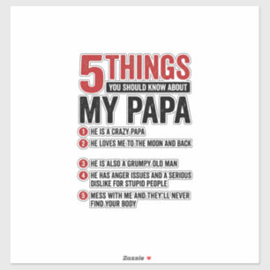 5 Dinge über meinen Papa Lustiges Vintage-Shirt-De Aufkleber