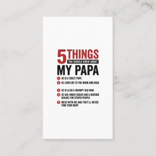 5 Dinge über meinen Papa Lustiges Vintage-Shirt-De Visitenkarte