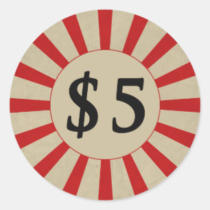 5 Dollar (Dollar) Rund-Glossy-Preis Runder Aufkleber