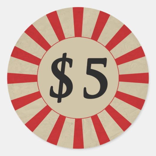 5 Dollar (Dollar) Rund-Glossy-Preis Runder Aufkleber (Vorderseite)