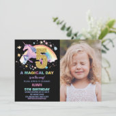 5. Einhorn Geburtstag Einladung mit Foto (Stehend Vorderseite)