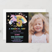 5. Einhorn Geburtstag Einladung mit Foto (Vorne/Hinten)