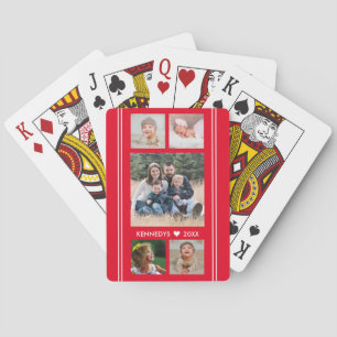 5 Familienfoto Collage rot und weiß Spielkarten