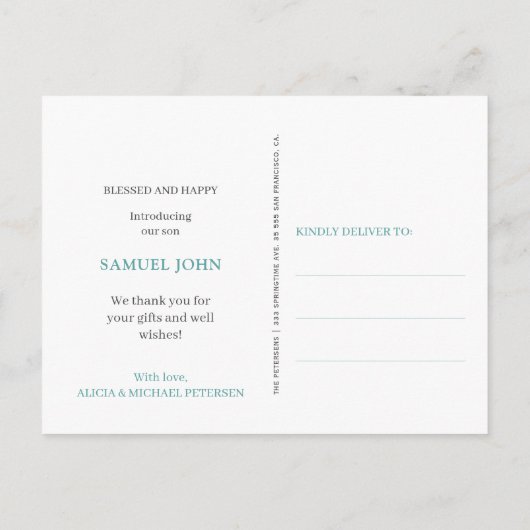 5 Familienkollektion Foto WELCOME Neugeburt Ankündigungspostkarte (Rückseite)