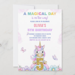 5. Floral Einhorn Geburtstag Einladungen